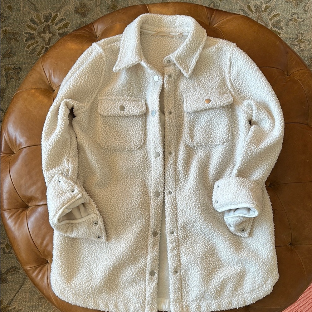Soft Surroundings Cream Sherpa Shacket with Cozy Textured Fabric size small